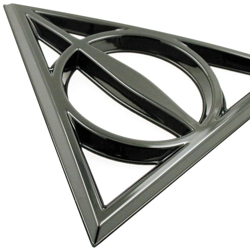 Fan Emblems Deathly Hallows Car Emblem - Harry Potter Symbol 3D Auto Badge - Color: Black Chrome - Size: 3.7 x 3.2 x 0.2 inches - Officially Licensed Wizarding World Car Accessories - Image 3